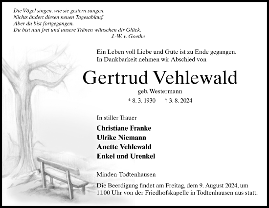 Anzeige von Gertrud Vehlewald von 4401