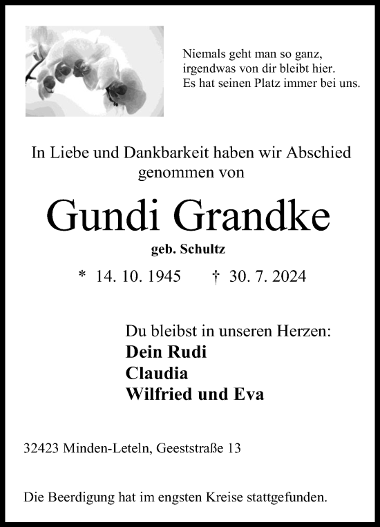 Anzeige von Gundi Grandke von 4401