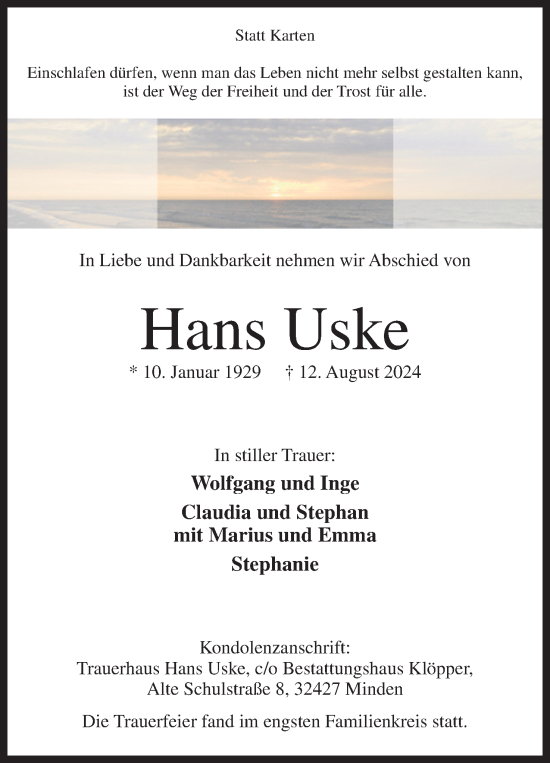 Anzeige von Hans Uske von 4401