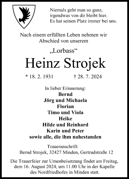 Anzeige von Heinz Strojek von 4401