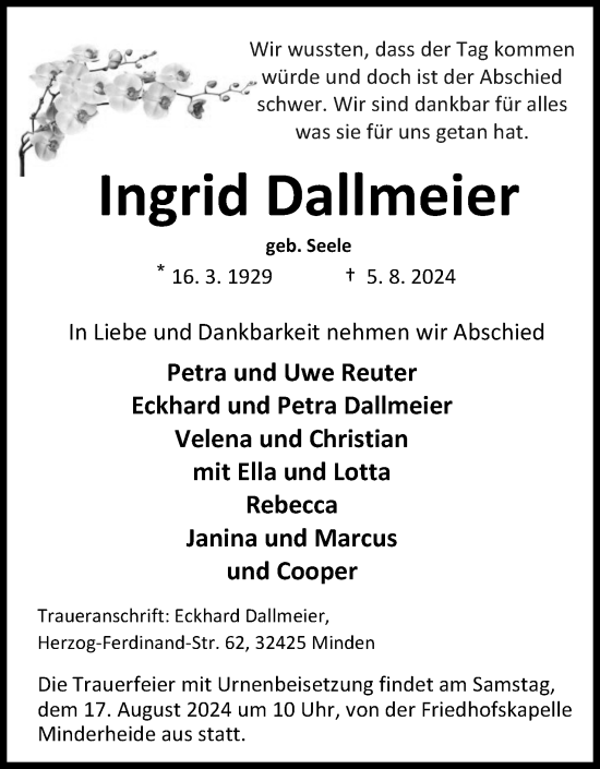 Anzeige von Ingrid Dallmeier von 4401