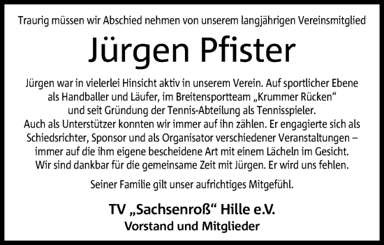 Anzeige von Jürgen Pfister von 4401