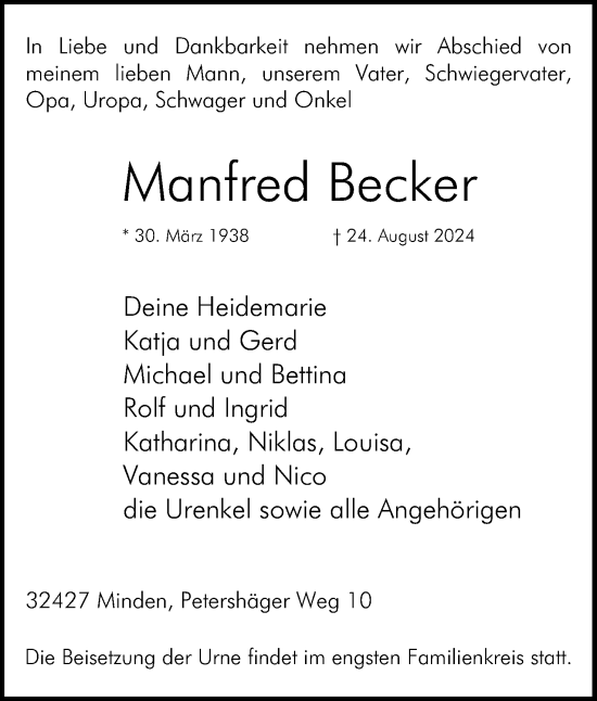 Anzeige von Manfred Becker von 4401