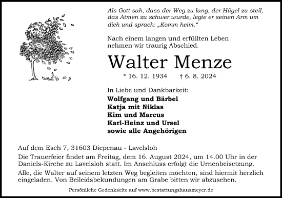 Anzeige von Walter Menze von 4401