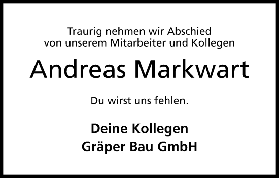 Anzeige von Andreas Markwart von 4401