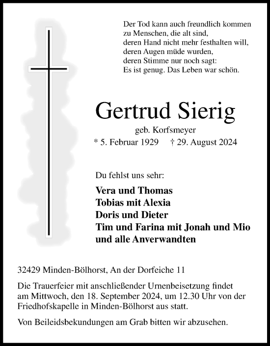 Anzeige von Gertrud Sierig von 4401