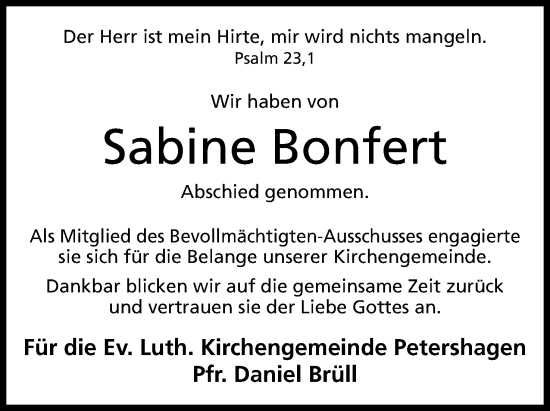 Anzeige von Sabine Bonfert von 4401