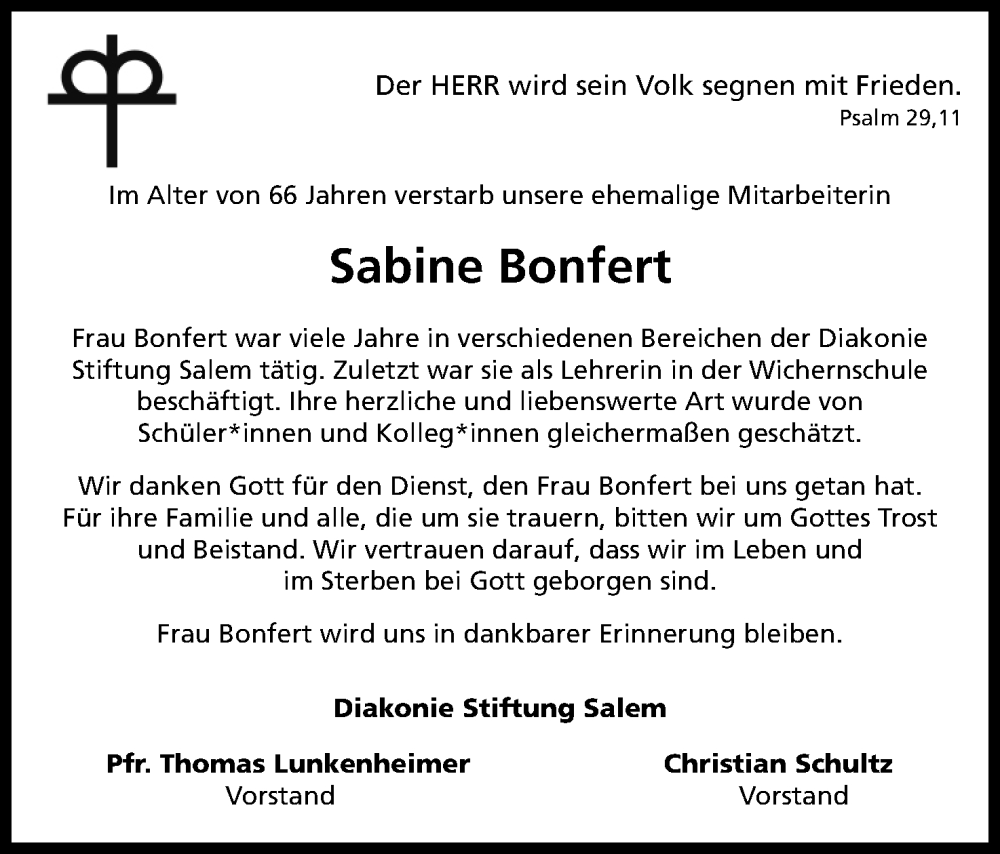  Traueranzeige für Sabine Bonfert vom 13.09.2024 aus 4401