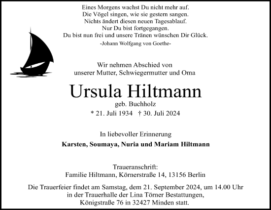 Anzeige von Ursula Hiltmann von 4401