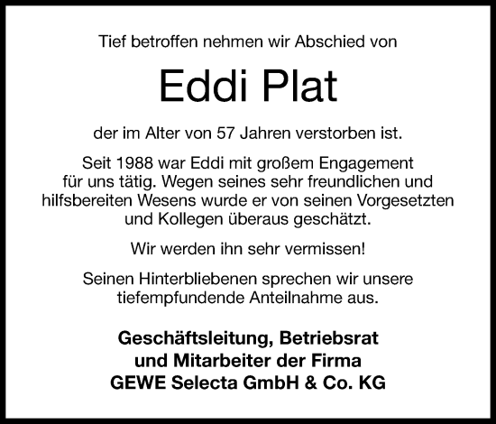 Anzeige von Eddi Plat von 4401