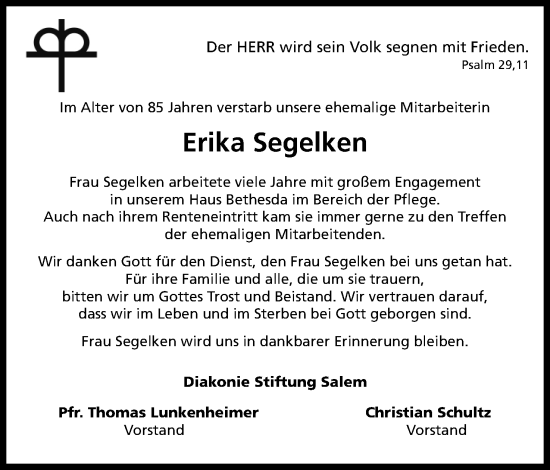 Anzeige von Erika Segelken von 4401