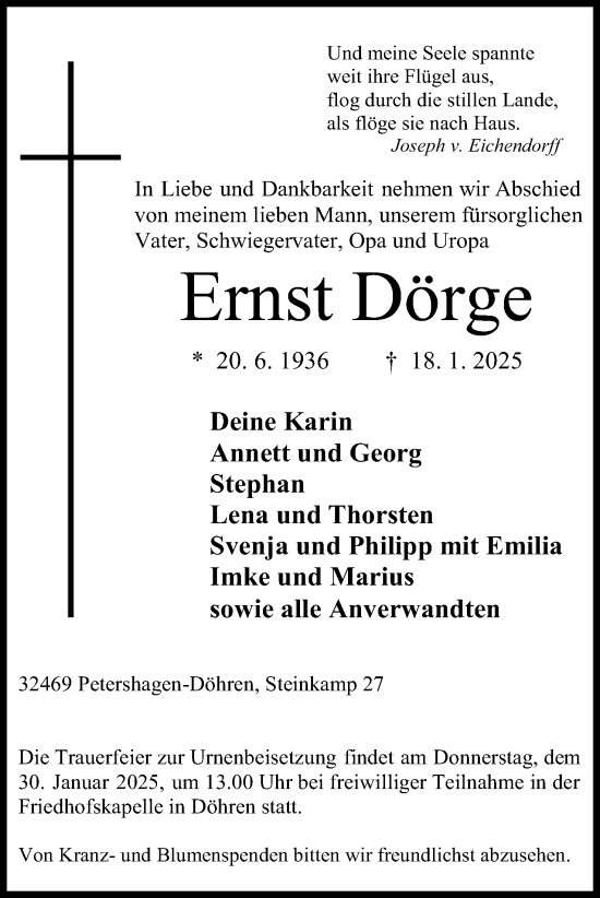 Anzeige von Ernst Dörge von 4401