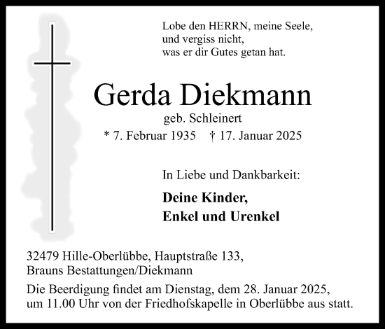 Anzeige von Gerda Diekmann von 4401