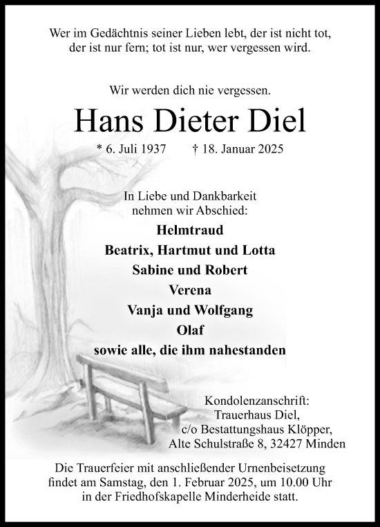 Anzeige von Hans Dieter Diel von 4401