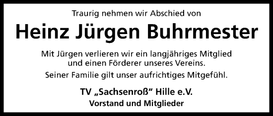 Anzeige von Heinz Jürgen Buhrmester von 4401