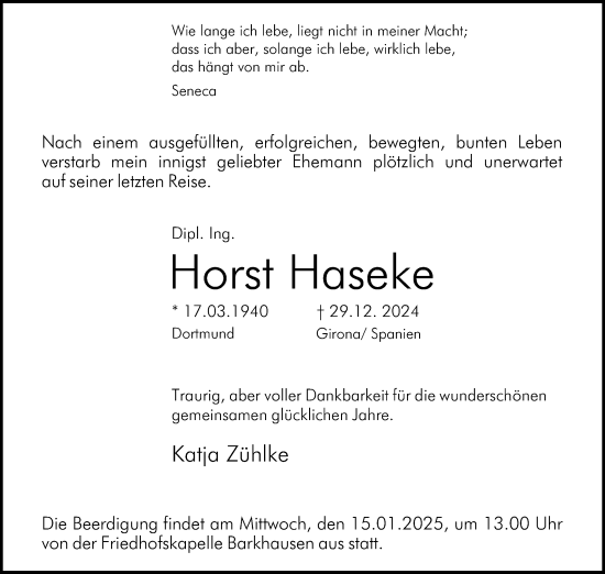 Anzeige von Horst Haseke von 4401