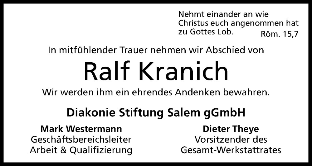  Traueranzeige für Ralf Kranich vom 18.01.2025 aus 4401