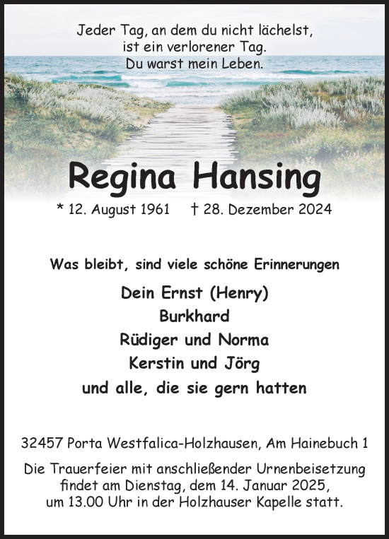 Anzeige von Regina Hansing von 4401