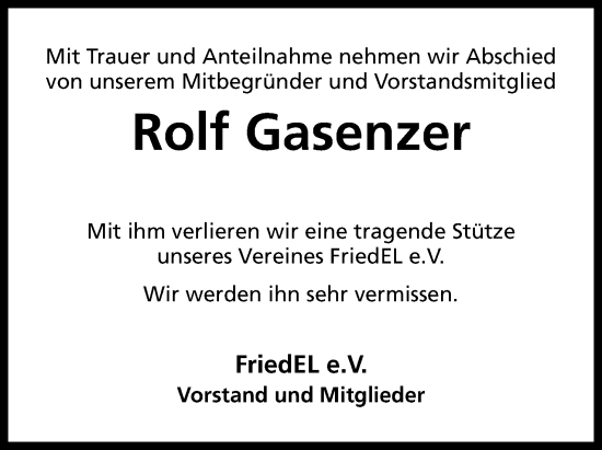 Anzeige von Rolf Gasenzer von 4401