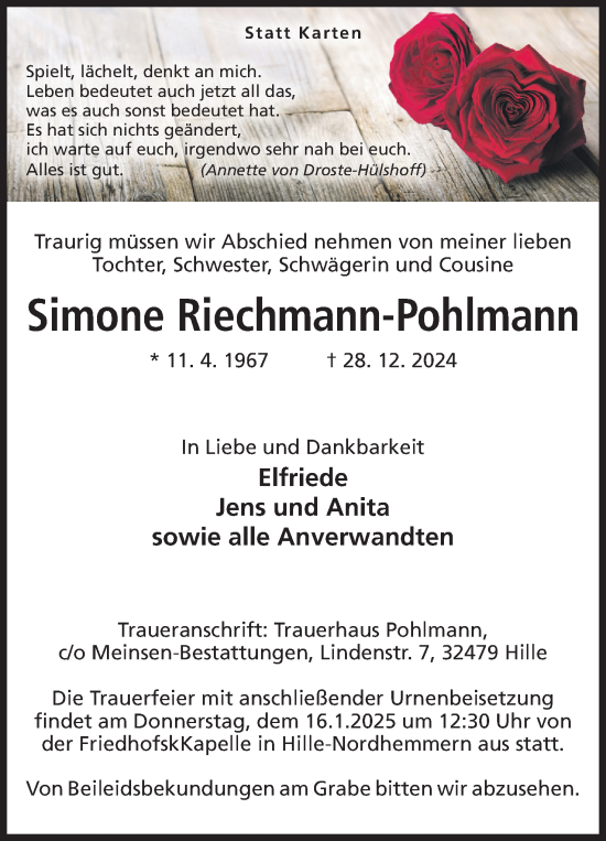 Anzeige von Simone Riechmann-Pohlmann von 4401