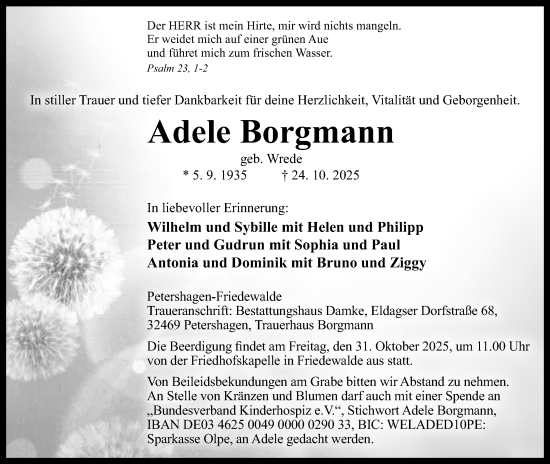 Anzeige von Adele Borgmann von Mindener Tageblatt