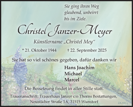 Anzeige von Christel Janzer-Meyer von Mindener Tageblatt