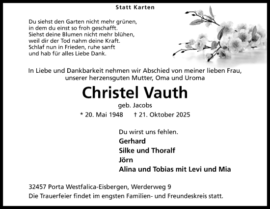 Anzeige von Christel Vauth von Mindener Tageblatt