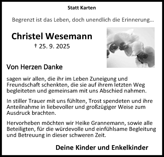 Anzeige von Christel Wesemann von Mindener Tageblatt