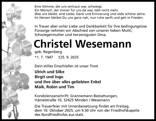 Anzeige von Christel Wesemann von Mindener Tageblatt