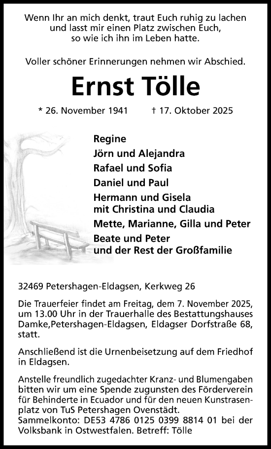 Anzeige von Ernst Tölle von Mindener Tageblatt