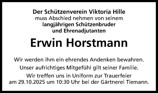 Anzeige von Erwin Horstmann von Mindener Tageblatt