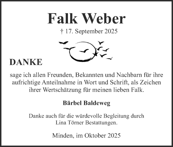 Anzeige von Falk Weber von Mindener Tageblatt