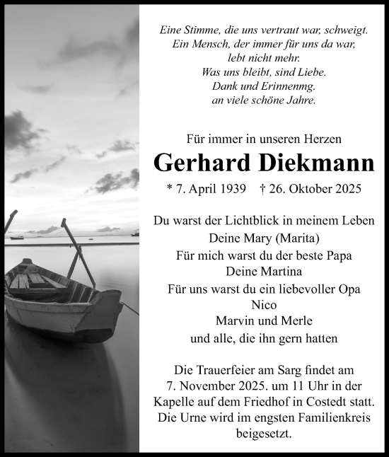 Anzeige von Gerhard Diekmann von Mindener Tageblatt