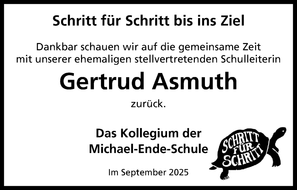  Traueranzeige für Gertrud Asmuth vom 11.10.2025 aus Mindener Tageblatt