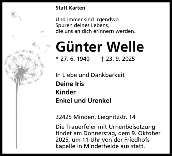 Anzeige von Günter Welle von Mindener Tageblatt