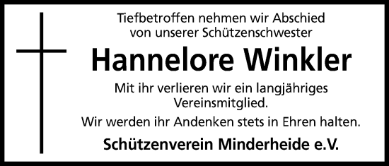 Anzeige von Hannelore Winkler von Mindener Tageblatt