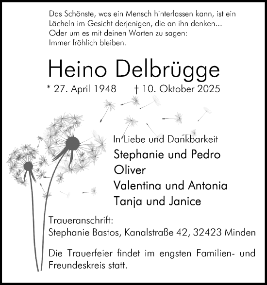 Anzeige von Heino Delbrügge von Mindener Tageblatt