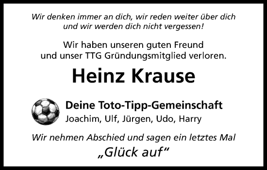 Anzeige von Heinz Krause von Mindener Tageblatt