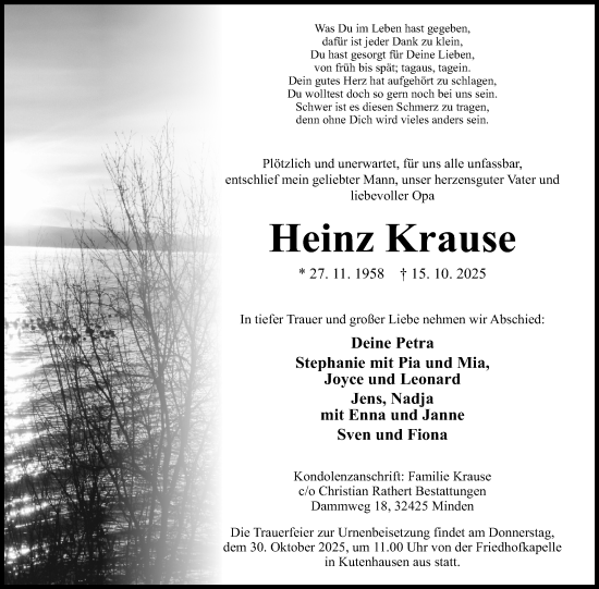 Anzeige von Heinz Krause von Mindener Tageblatt
