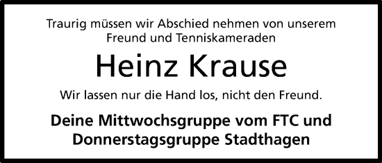 Anzeige von Heinz Krause von Mindener Tageblatt