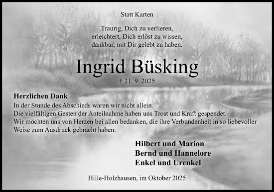 Anzeige von Ingrid Büsking von Mindener Tageblatt