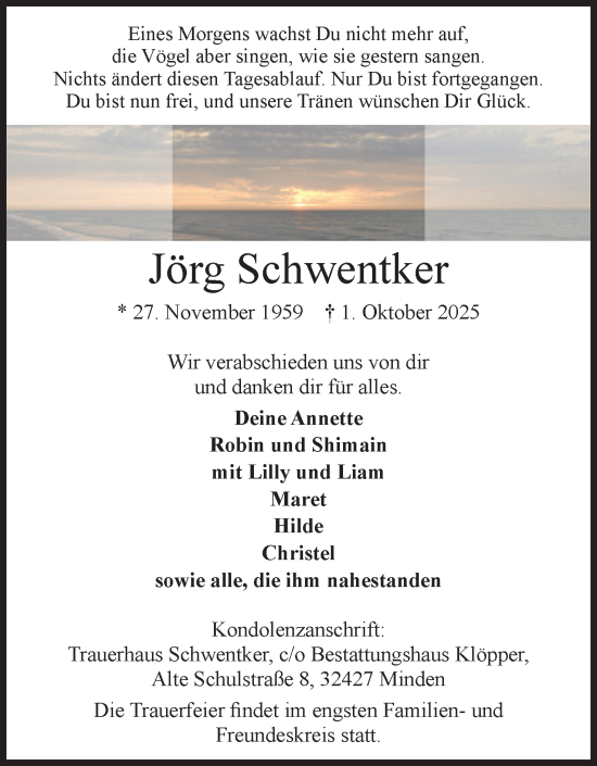 Anzeige von Jörg Schwentker von Mindener Tageblatt