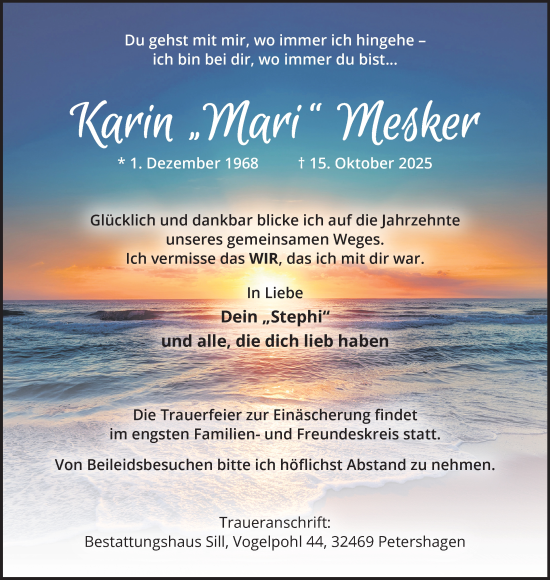 Anzeige von Karin Mesker von Mindener Tageblatt