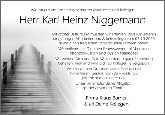 Anzeige von Karl Heinz Niggemann von Mindener Tageblatt