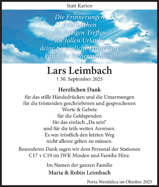 Anzeige von Lars Leimbach von Mindener Tageblatt