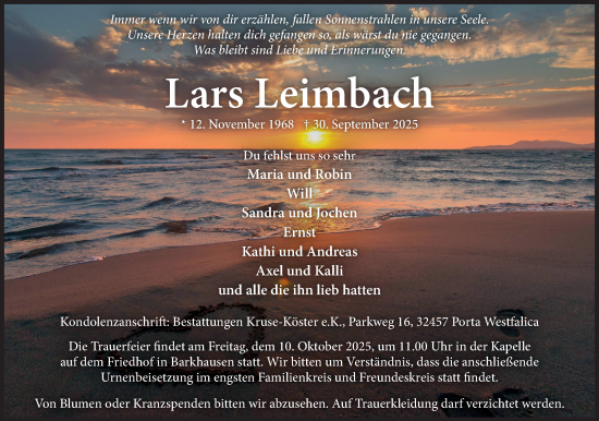Anzeige von Lars Leimbach von Mindener Tageblatt