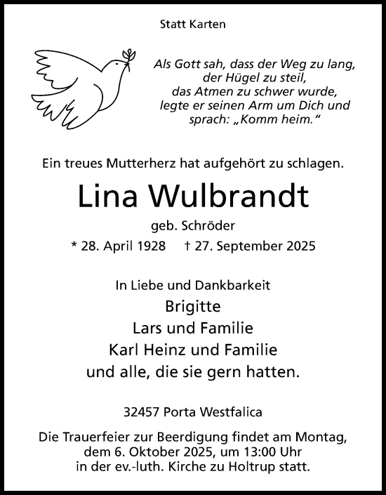 Anzeige von Lina Wulbrandt von Mindener Tageblatt