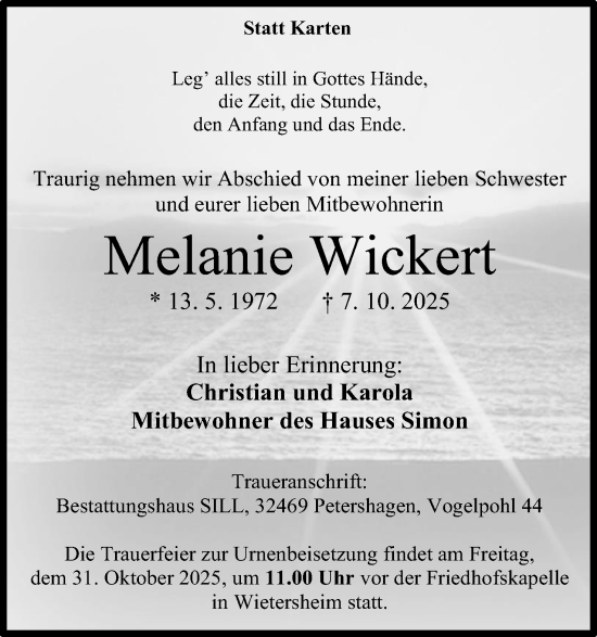 Anzeige von Melanie Wickert von Mindener Tageblatt