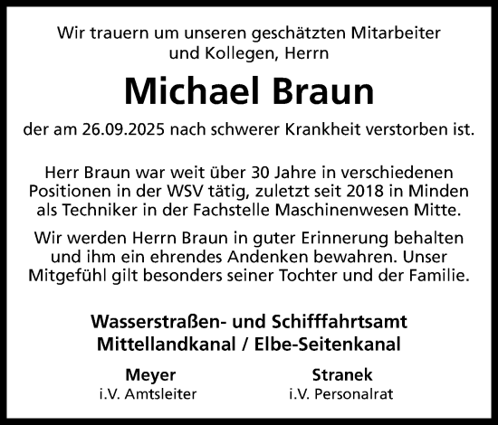Anzeige von Michael Braun von Mindener Tageblatt