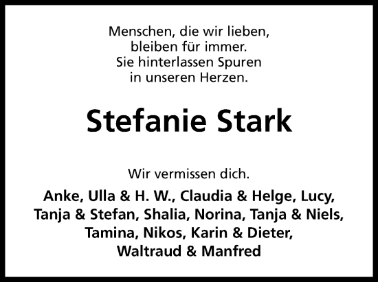 Anzeige von Stefanie Stark von Mindener Tageblatt